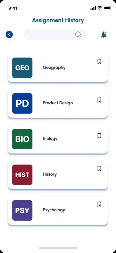 Aryu School App, assignment history