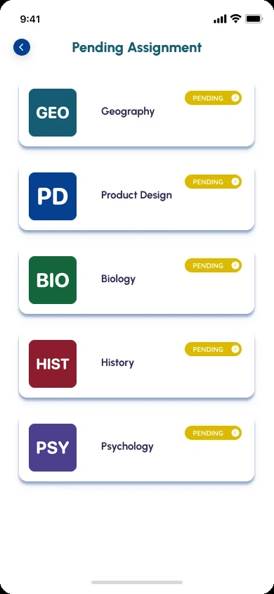 Aryu School App, pending assignments