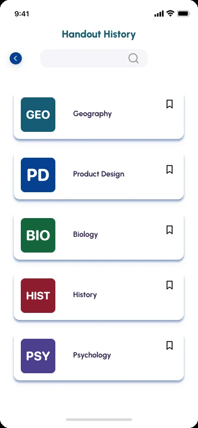 Aryu School App, handout history