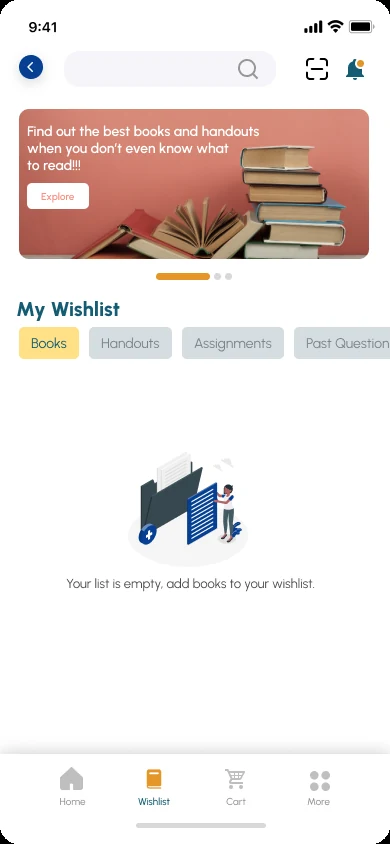 Aryu School App, wishlist, empty state